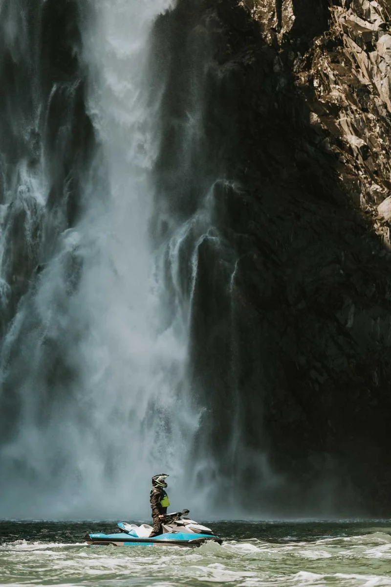 Under huge waterfall