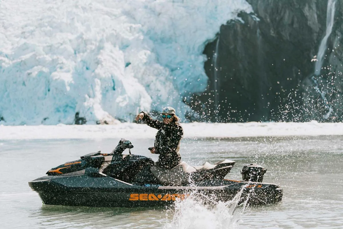 Throwing water on jet ski