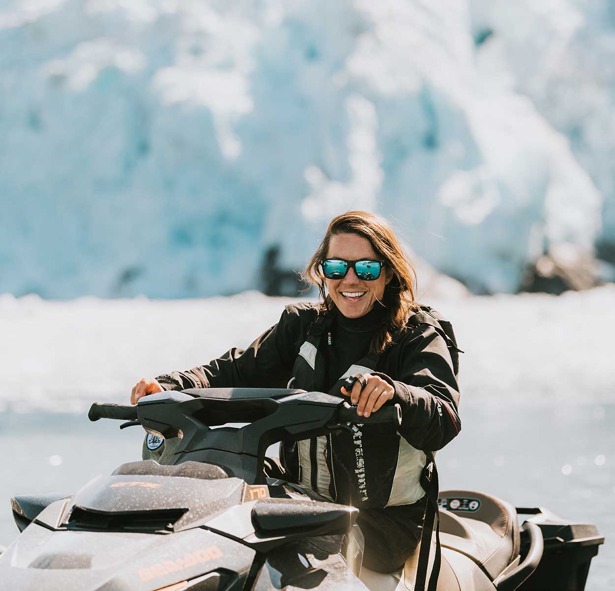 Woman smiling on jet ski